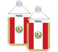 2 bandierine peruviane da appendere con ventosa, 10,2 x 15,2 cm, piccola stampa decorativa per ufficio, casa, tavolo, auto (Peru)
