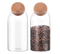 2 barattoli in vetro per alimenti con sfera in sughero, 800 ml, con coperchio, ermetici in vetro, con sfera di sughero, per caffè, spezie, tè, fagioli, zucchero