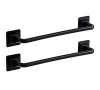 2 barre portasciugamani in plastica, montaggio a parete, coperchio per vaso, autoadesivo, organizer per bar, accessori da bagno, per cucina, bagno, WC (nero, 34 cm)