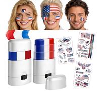 2 bastoncini di pittura per il viso, colore rosso, bianco e blu, design robusto a spirale, riduzione dell'abbagliamento, trucco sportivo per occhi, facile da lavare, per giochi di calcio, accessori