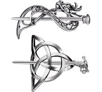 2 bastoncini per capelli vintage con drago e triangolo vichingo, fermaglio per capelli in metallo retrò in lega d'argento per feste, celebrazioni