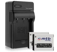 2 Batterias + Caricabatteria (auto, rete) Compatibile con Nikon EN-EL19 / Coolpix S2750 S4300 S6400 S6600... - vedi descrizione