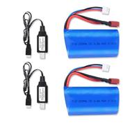 2 batterie agli ioni di litio con spina a T, 7,4 V, 2000 mAh, 15 C, 2S, con batterie ricaricabili ad alta capacità per auto RC, camion RC e barche e veicoli radiocomandati con 2 caricabatterie USB