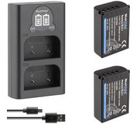 2 batterie Blumax compatibili con Olympus BLX-1 [2600 mAh] + Slim Dual Charger BLX1 per Olympus OM-1 / OM-1 Mark II/OM-3 & OM System OM-1
