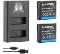 2 batterie Blumax compatibili con Panasonic DMW-BLG10 E [1000 mAh] + Slim Dual Charger DMW-BLG10E / DMW-BLE9 E per Lumix DMC-GF6 GX7 III DC-TZ202 G110W
