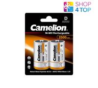 2 Batterie Camelion D NiMH Ricaricabili HR20 Accu 1.2V NI-MH 2500mAh 2BL Nuove