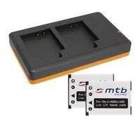 2 Batterie + Caricabatteria doppio (USB) Li-40b/42b per Olympus FE-., mju., µ., TG., VG., VR., X., ... - vedi lista di compatibilità