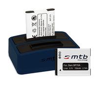 2 Batterie + Caricabatteria doppio (USB) per Samsung EA-BP70A - PL20, PL21, PL80, PL81, PL90, PL91, PL100… - ES70… - WB30… - TL205… - v. lista! (Cavo USB micro incluso)