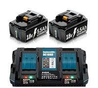 2 batterie di ricambio BL1850 da 18 V 5500 mAh + caricabatterie a doppia porta da 6 A, compatibili con batterie Makita da 18 V, 14,4 V-18 V, BL1850B, BL1830, BL1840, BL1860 e DC18RD, DC18RD, DC18RC