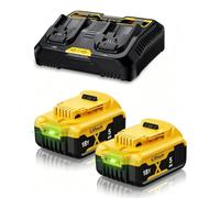 2 batterie di ricambio da 5,0 Ah per batteria Dewalt, 18 V + 6 A, DCB115 | Compatibile con batteria Dewalt da 18 V XR DCB182 DCB184 DCB200 DCB184 DCB101 DCB107 DCB112 DCB105 DCB115 DCB203 con