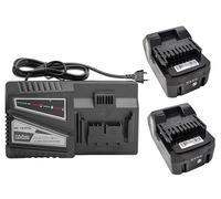 2 batterie di ricambio da 5,0 Ah per Hitachi 18 V BSL1850 e caricabatterie | Compatibile con batterie HiKOKI da 18 V: BSL1815, BSL1820, BSL1830, BSL1850. Caricatore: UC18YFSL,UC18YSL3, UC18YKSL, UC18YRL