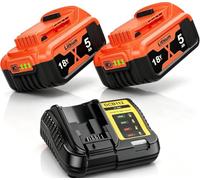 2 batterie di ricambio da 5000 mAh per batteria Dewalt, 18 V + 4 A | DCB184 DCB180 DCB181 DCB182 DCB201 DCB204 con batteria a LED con indicatore LED