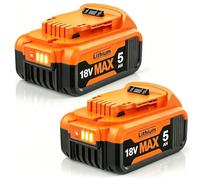 2 batterie di ricambio DCB182 da 5000 mAh per batteria Dewalt da 18 V | Batteria di ricambio da 5 Ah per Dewalt DCB200 DCB184 DCB101 DCB107 DCB112 DCB105 DCB115 DCB203 con batteria a LED