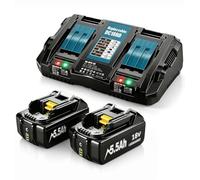 2 batterie di ricambio per Makita + caricatore a doppia porta da 6 A DC18RD | Compatibile con batteria Makita 18V LXT BL1860B BL1850B BL1840B BL1830B DC18RC DC18RCT DC18SF caricabatterie