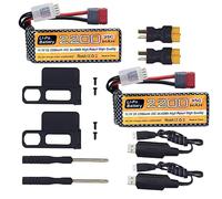 2 batterie Lipo da 11,1 V 2200 mAh 35C 3S T-Plug con cavo di ricarica USB per MJX H16P H16E H16GT H16BM H16PL 14301 HP161S HP163S HP141 HP141S RC auto ad alta velocità Drift modello batteria di