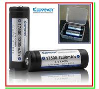 2 Batterie Pile Ricaricabili Litio 17500 1200mAh Pin Button Top PCB + Free Box
