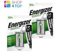 2 Batterie Ricaricabili Energizer 9V HR22 Power Plus NiMH 175mAh E-Block