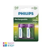 2 Batterie Ricaricabili Philips C NiMH HR14 Baby 2BL 1.2V 3000 mAh Nuove