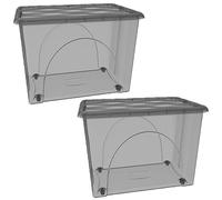 2 bauli STORAGE 80LT Scatole cassa Multiuso Grane cm 60x40x45 Box Portaoggetti Contenitore Organizer Salvaspazio con Coperchio fume 4 Ruote Sovrapponibile organizzazione cesta indumenti Casa Bagno
