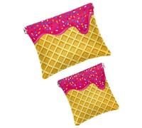 2 beauty case tascabili con chiusura ermetica, mini borsa portatile per il trucco, senza cerniera, mini borsa da viaggio per donne e ragazze, gelato alla fragola sciolto e topping su waffle