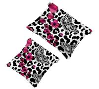 2 beauty case tascabili con farfalle e fiori su pois leopardati, a chiusura automatica, portatile, senza cerniera, mini borsa da viaggio per cuffie, monete, rossetti, cosmetici, organizer, Multicolore