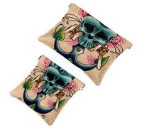 2 beauty case tascabili con scritta "All You Need is Love", a chiusura automatica, portatile, senza cerniera, mini borsa da viaggio per cuffie, monete, rossetti, cosmetici, auricolari, gioielli,