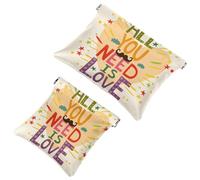 2 beauty case tascabili con scritta "All You Need is Love", a chiusura automatica, portatile, senza cerniera, mini borsa da viaggio per cuffie, monete, rossetti, cosmetici, auricolari, gioielli,