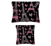 2 beauty case tascabili in ecopelle, piccolo kit da viaggio, borsa portatile da viaggio per trucchi da donna, borsa cosmetica portatile da schiacciare, torre Eiffel con mongolfiera, Motivo: 2512,
