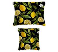2 beauty case tascabili in finta pelle, piccole trousse per il trucco, con chiusura automatica, per donne, multifunzione, motivo floreale limone, Motivo: 2711, 7.1x5.8in/4.7x4.5in