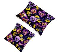 2 beauty case tascabili, viola del pensiero floreale con teschio, borsa per il trucco a chiusura automatica, senza cerniera, piccola borsa per il trucco per mini custodia da viaggio per cosmetici,