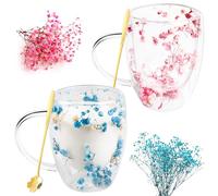 2 bicchieri a doppia parete, 350 ml, con fiori a doppio strato, isolati in vetro, a doppia parete, per cappuccino, tè, latte, birra