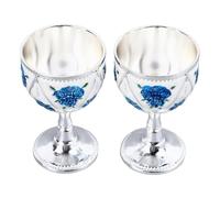 2 Bicchieri da Vino in Metallo Vintage, Decorazione Calice in Rilievo retrò per caffè, tè, Lega di Zinco (Fiore blu bianco argento)