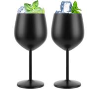 2 bicchieri da vino neri in acciaio inox, 550 ml, infrangibili e lavabili | 2 bicchieri da vino neri infrangibili in acciaio inox (550 ml), ideali per vino rosso, campeggio e attività all'aperto
