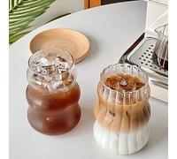 2 bicchieri in vetro a coste, 510 ml, stile vintage, bicchieri da cocktail ondulati, per caffè freddo, succhi di frutta, bevande, latte e bicchiere per caffe