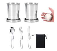 2 Bicchieri Pieghevoli, In Acciaio Inox Bicchiere Pieghevole Bicchiere da Viaggio con Coltello Forchetta e Cucchiaio per Famiglia Picnic Viaggi Barbecue Escursioni 150 ml
