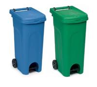 2 Bidoni 80 Litri blu e verde Carrello con Ruote Pedale e coperchio Raccolta spazzatura Differenziata da Esterno e Interno Anello Ferma Sacco Contenitore Secchio Rifiuti domestico e professionale