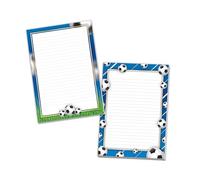 2 blocchi di carta da lettere a righe per ragazzi e bambini, stile Liberty, calcio, blu (1 blocco di coppa e 1 blocco di palline A4 da 25 fogli)