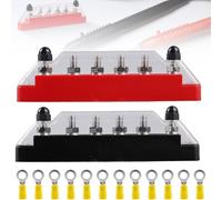 2 blocchi di distribuzione per binari, 150 A, blocco di distribuzione dell'alimentazione, bus bar con 6 bulloni di collegamento M6, per autobus, auto, barca, camper, fila singola a 6 poli, rosso, nero