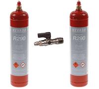 2 BOMBOLE GAS REFRIGERANTE R290 370 GR. + RUBINETTO - FRIGO FRIGORIFERO FREEZER