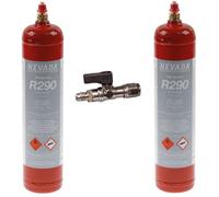 2 Bombole R290 370 gr. per ricarica Frigorifero asciugatrice + rubinetto
