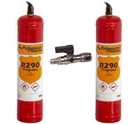 2 Bombole R290 370 gr. per ricarica Frigorifero + rubinetto uscita 1/4" M
