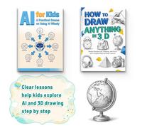2-Book AI and 3D Drawing Learning Set for Kids: Artificial Intelligence Basics, Responsible AI Use, Perspective, Shading and Step-by-Step Sketching | Creative Technology and Art Skills in English