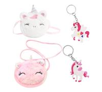 2 borse a tracolla con cavalli arcobaleno, 2 pezzi portachiavi, zaino in peluche, borsa a tracolla per bambini, carino zaino cartoni animati, regalo principesse, Bianco, rosa, taglia unica