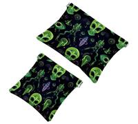 2 borse cosmetiche da tasca con alieni verdi in stile cartone animato, 122 per borse, borsa per il trucco impermeabile, portatile, senza cerniera, borsa per il trucco, Multicolore 04, A：7.1x5.8in