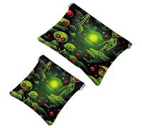 2 borse cosmetiche da tasca con alieni verdi in stile cartone animato, 122 per borse, borsa per il trucco impermeabile, portatile, senza cerniera, borsa per il trucco, Multicolore 10., A：7.1x5.8in