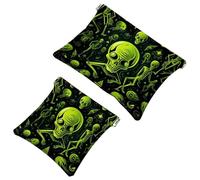 2 borse cosmetiche da tasca con alieni verdi in stile cartone animato, 122 per borse, borsa per il trucco impermeabile, portatile, senza cerniera, borsa per il trucco, Multicolore 03, A：7.1x5.8in