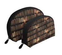 2 borse cosmetiche da viaggio con motivo gatto dei cartoni animati, pochette portatile per articoli da toeletta da donna, Biblioteca Prenota Room, Taglia unica