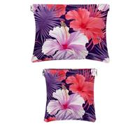 2 borse cosmetiche tascabili in ecopelle, piccola borsa per il trucco, mini tasca tascabile, borsa da viaggio multifunzionale, moderne piante tropicali, fiori foglie, Motivo: 3922, 7.1x5.8in/4.7x4.5in