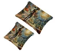 2 borse cosmetiche tascabili, motivo alieno in piedi floreale, con chiusura automatica, senza cerniera, piccola borsa per il trucco per riporre cosmetici, cuffie, gioielli, Multicolore,