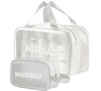 2 borse da toilette trasparenti da donna, borsa da viaggio con manici, separazione a secco e bagnato, grande capacità, in PVC, per ragazze, bianco, Beauty case da viaggio con manici